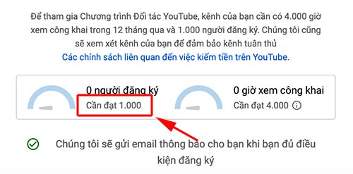 1.000 sub để bật kiếm tiền youtube